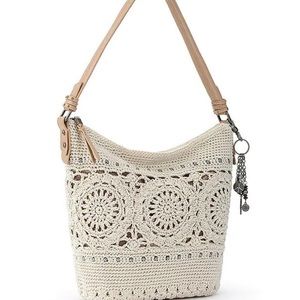 The Sak Collective Sequoia Hand-Crochet Medallion Zip Top Keychain Hobo Bag